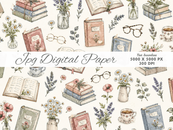 Download Book Lover Pattern Digital Paper - Love Collection