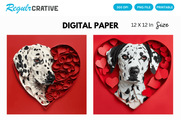 Download Dalmatian Cute Love Heart Digital Paper - Love Collection