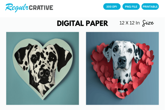 Download Dalmatian Cute Love Heart Digital Paper - Love Collection