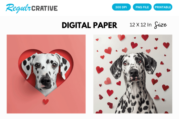 Download Dalmatian Cute Love Heart Digital Paper - Love Collection
