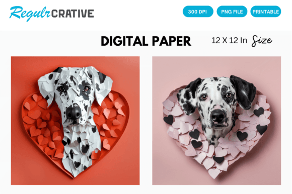 Download Dalmatian Cute Love Heart Digital Paper - Love Collection