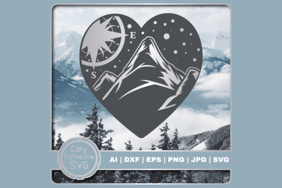 Download Mountains &amp; Compass Love Heart SVG - Premium Resources