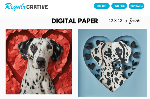 Download Dalmatian Cute Love Heart Digital Paper - Love Collection
