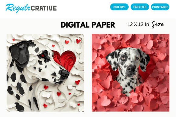 Download Dalmatian Cute Love Heart Digital Paper - Love Collection