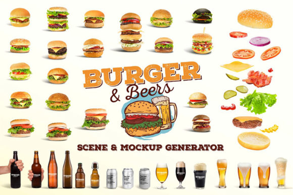 Download Burger&amp;Beer Mock-up / Scene Creator - Scene creator Collection