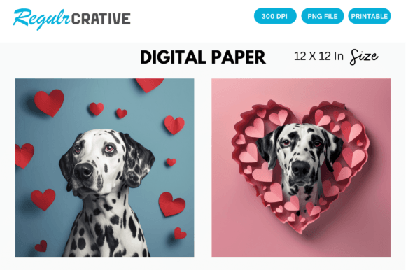 Download Dalmatian Cute Love Heart Digital Paper - Love Collection